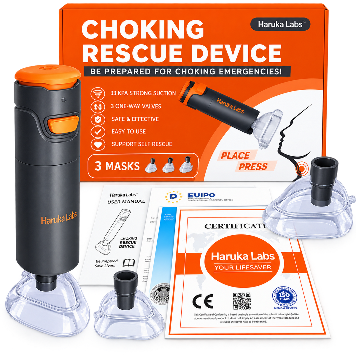 Portable Choking Rescue Device with 3 Masks