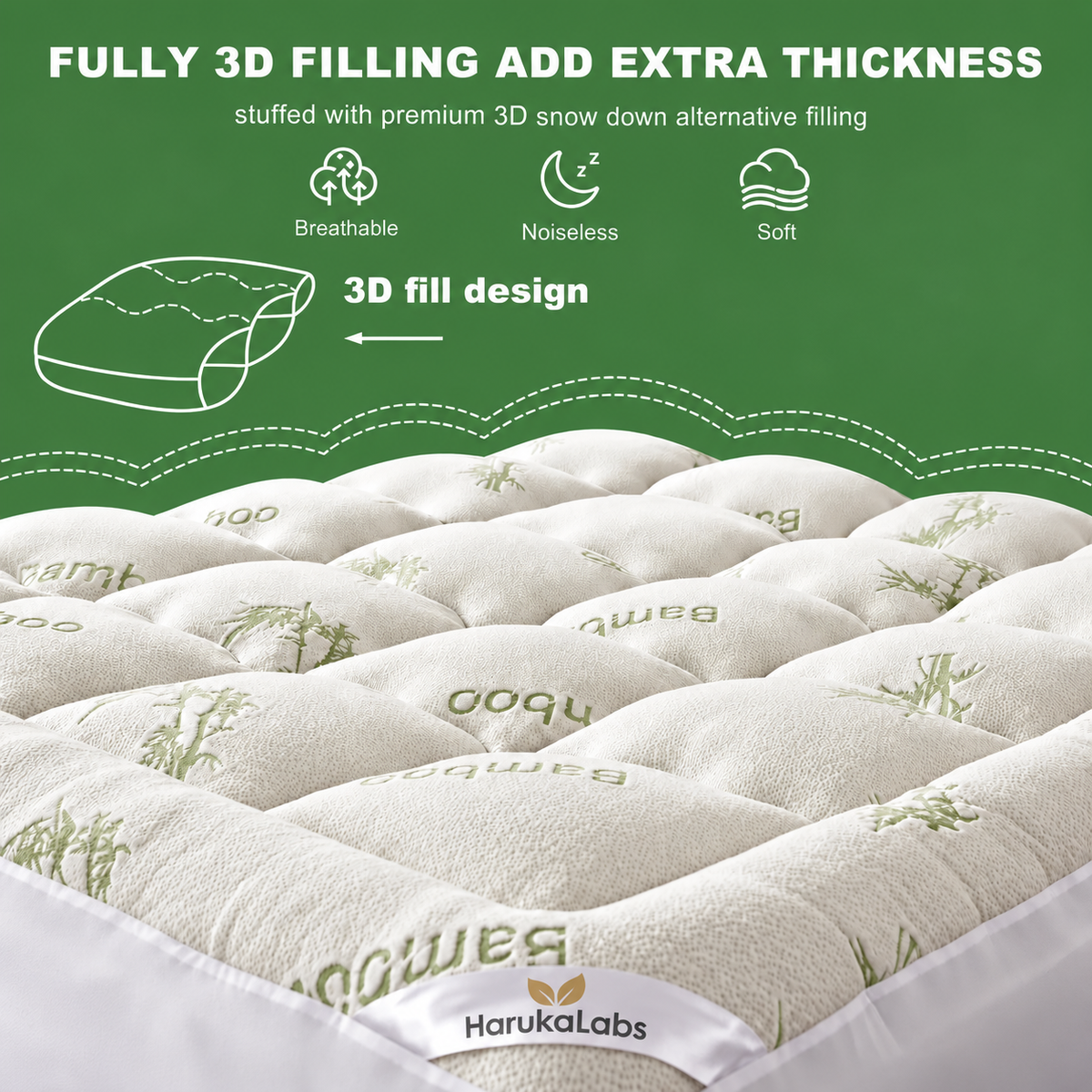 3D Fill Luxurious Bamboo Mattress Topper